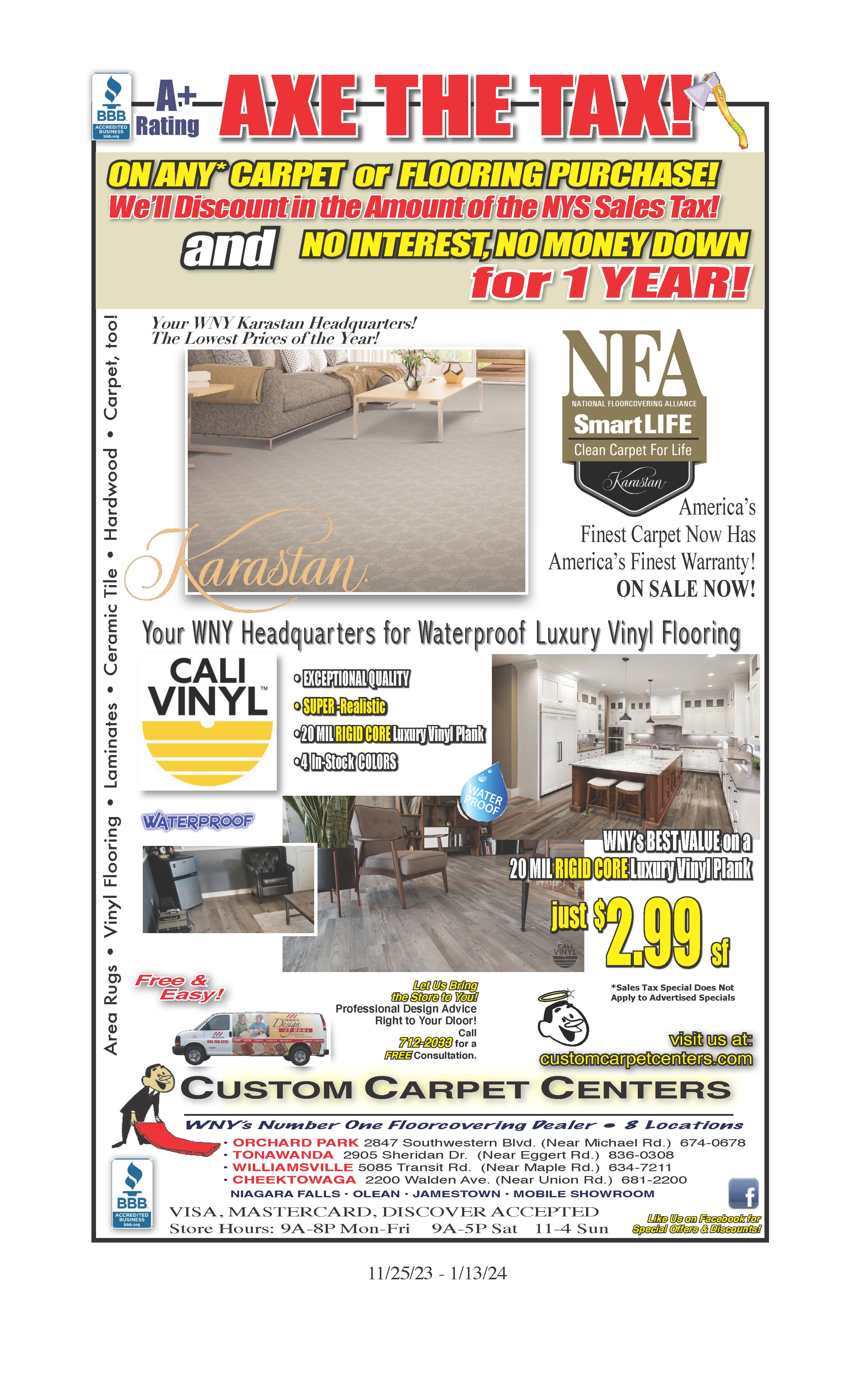 Flooring On Sale In Orchard Park NY Custom Carpet Centers   112723 011324 NOTAX 1 Year 